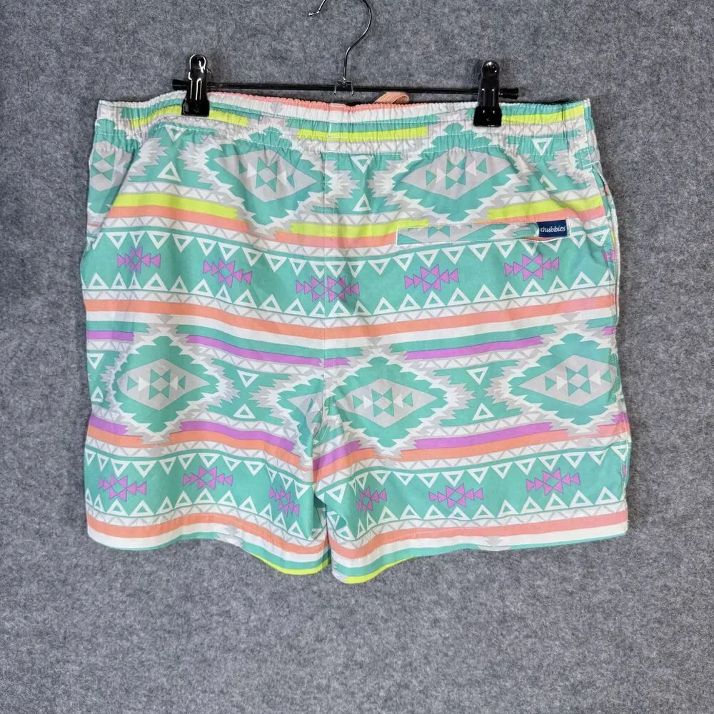 chubbie's Men's Aztec Neon Print Lined Swim‎ Trunks Size M